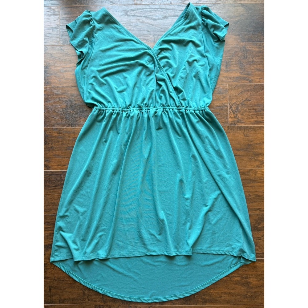 Ava & Viv Dress Teal Green Faux Wrap V Neck Elastic Waist Flowy Plus Size 1X - Picture 1 of 7